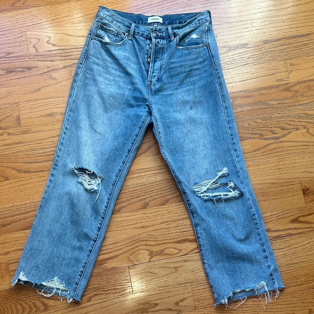 Pistola Distressed Straight Leg Jeans - Blue